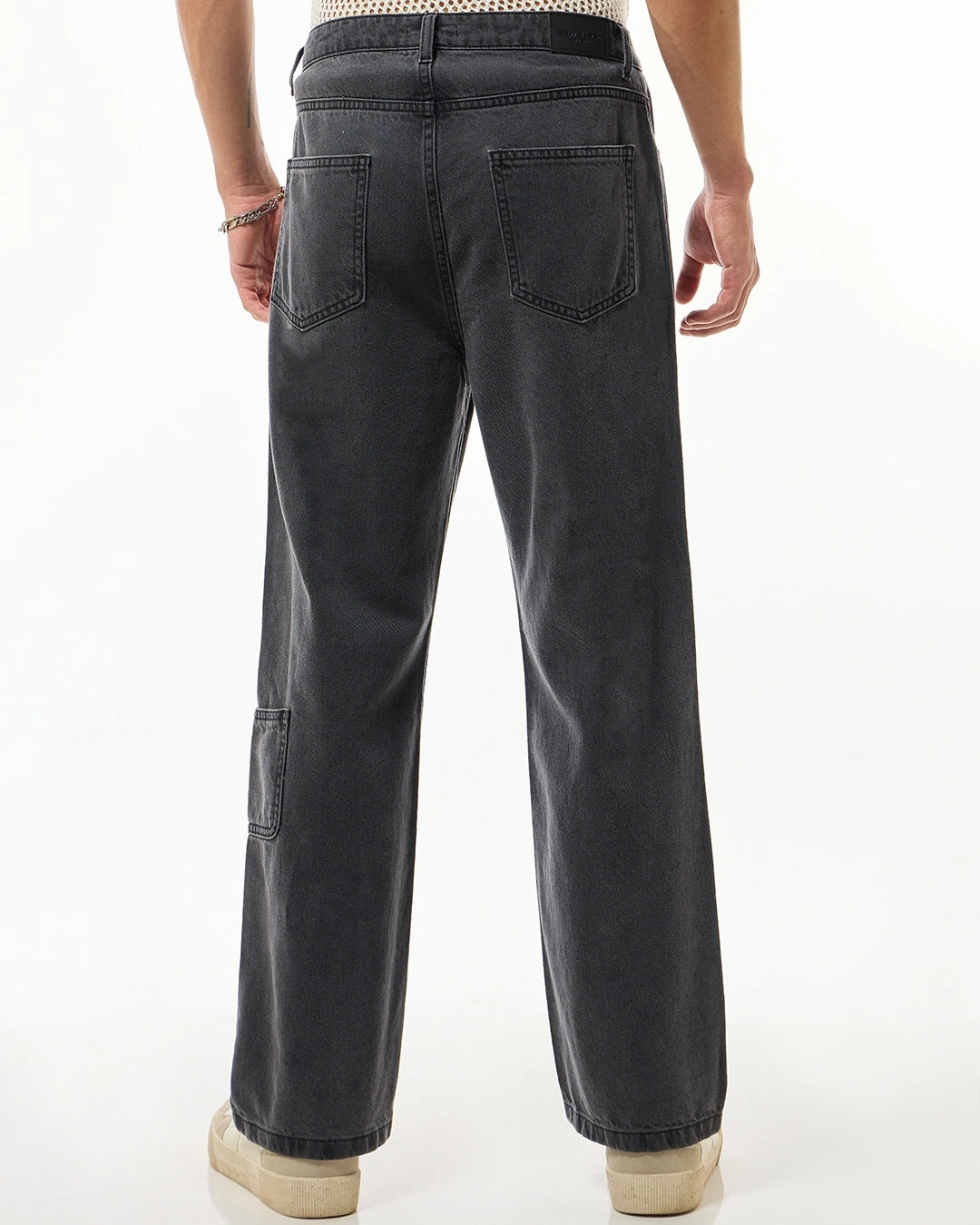 Men's Black Straight Fit Cargo Jeans Male Bottamwear