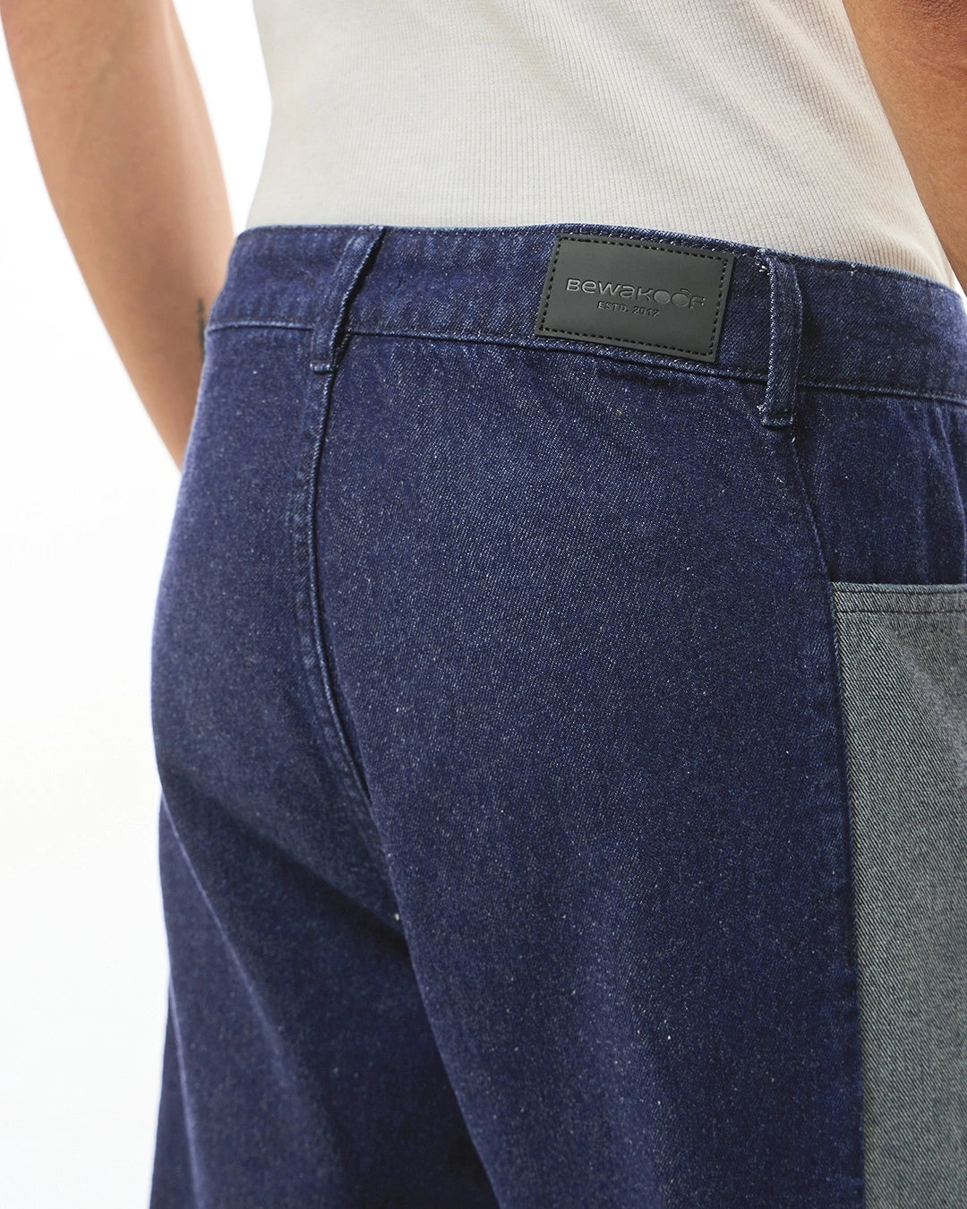 Men's Blue & Grey Color Block Straight Fit Jeans Male Bottamwear