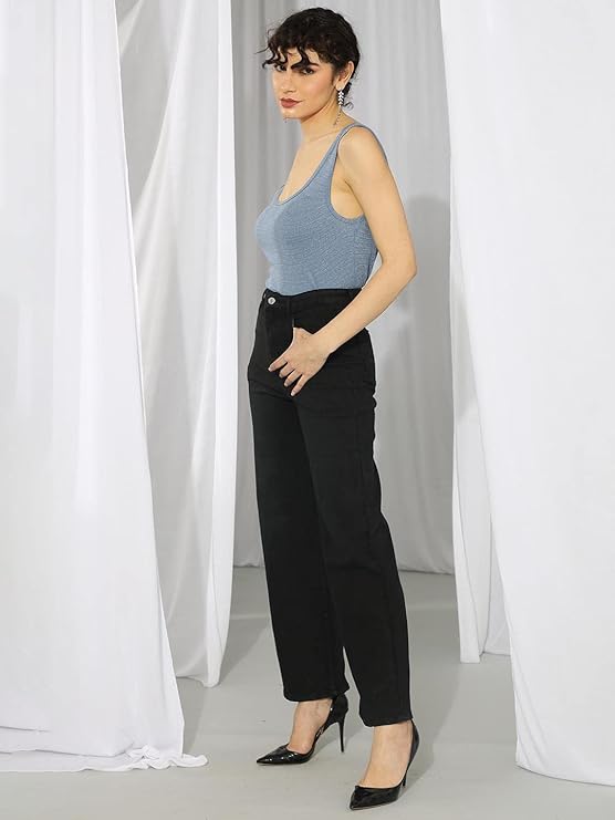 female High Rise Cotton Lycra Solid Regular Fit Jeans bottomwear
