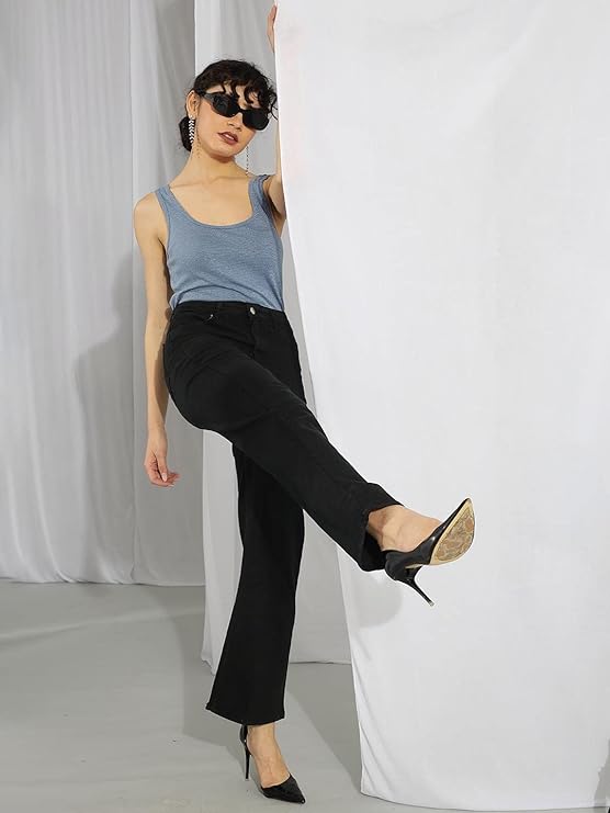 female High Rise Cotton Lycra Solid Regular Fit Jeans bottomwear