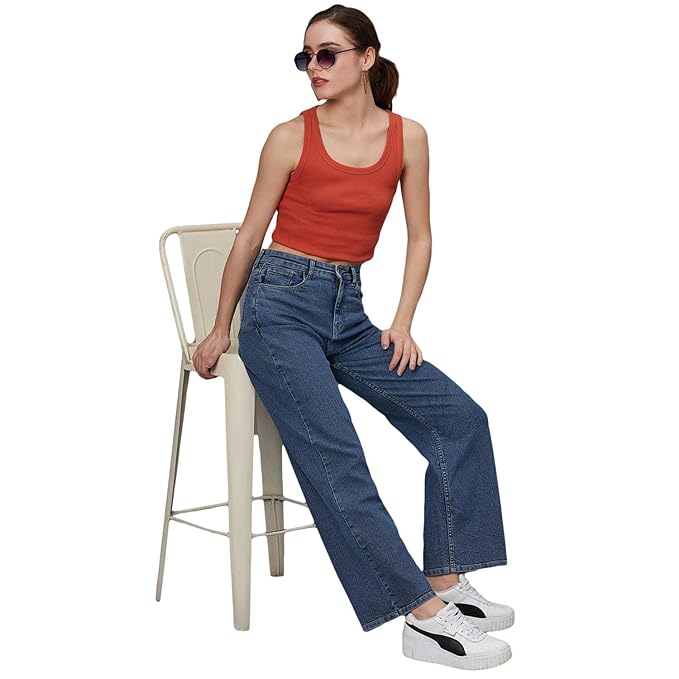 female High Rise Cotton Lycra Solid Regular Fit Jeans bottomwear