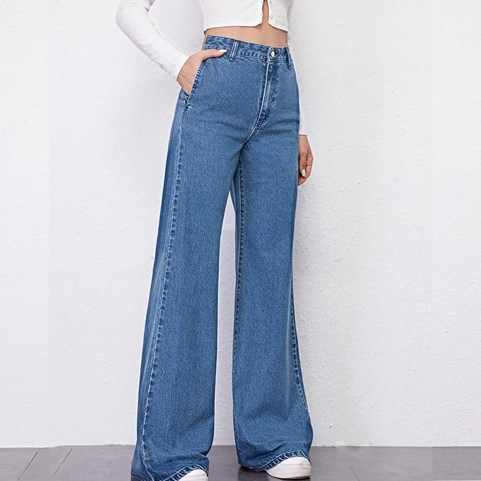 SHIE DENIM Womens Jeans Mid Waisted Straight Leg Loose Stretchy Lightweight Tummy Control Trendy Jeans for Women bottomwear