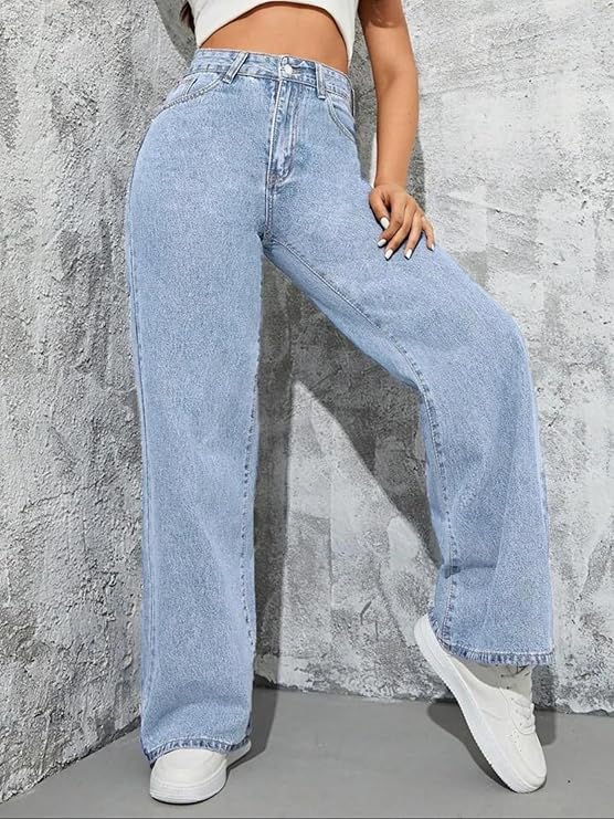 female High Waist Boyfriend Women Jeans Cotton Lycra Stretchable Wide Leg Denim bottomwear