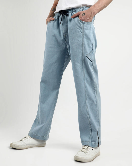Men's Light Blue Straight Fit Jeans Male Bottamwear